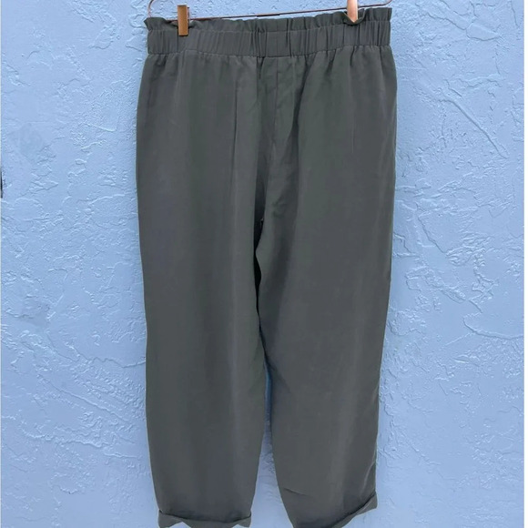 Zara Womens Cuffed Work High Waist Ankle Pants Olive Green Sz XL - Picture 8 of 10